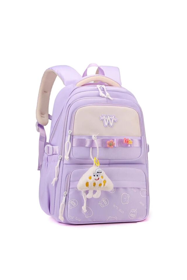 Kore Model Cute Bear Desenli Anahtarlıklı Okul ve Günlük Sırt Çantası