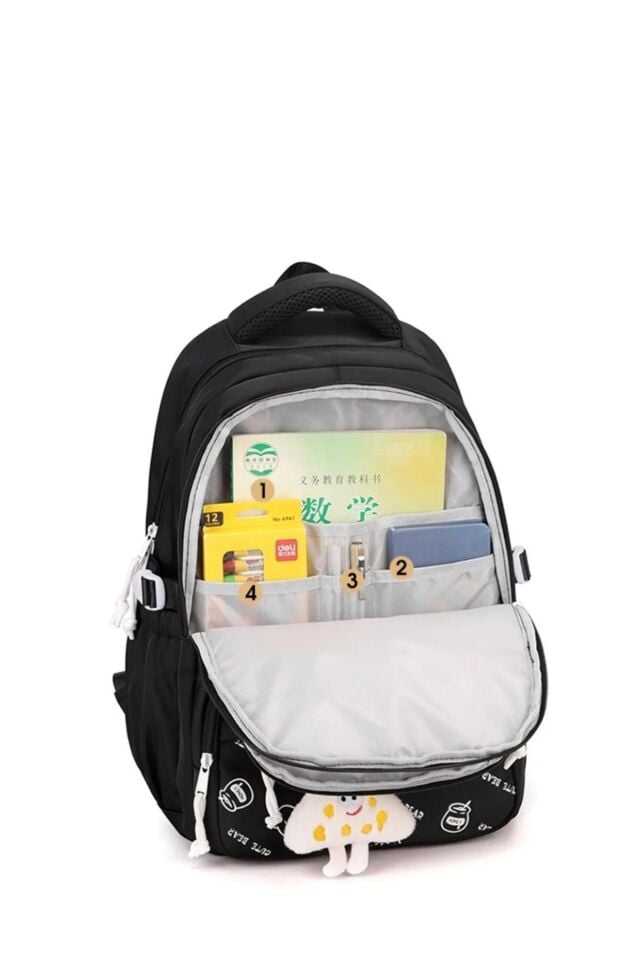 Kore Model Cute Bear Desenli Anahtarlıklı Okul ve Günlük Sırt Çantası