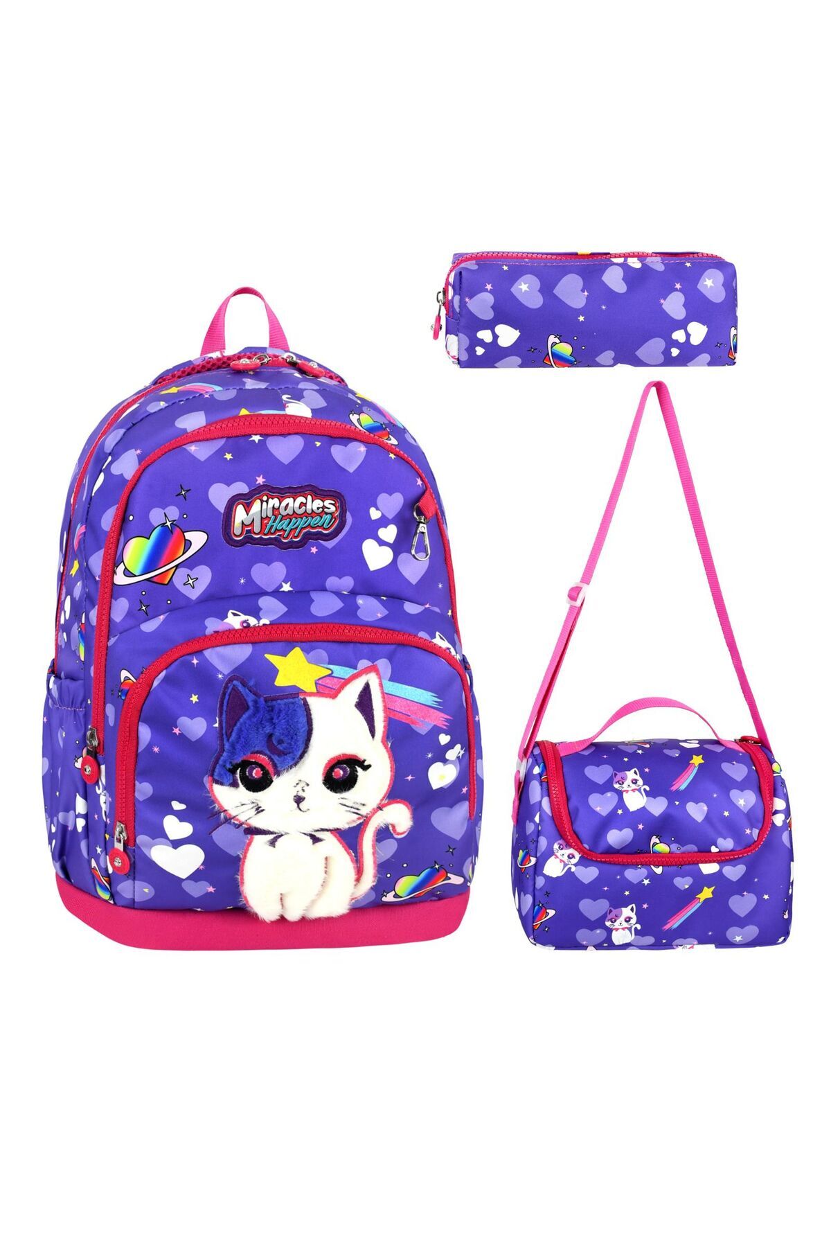 3 Bölmeli Kız Okul Sırt Çantası Seti