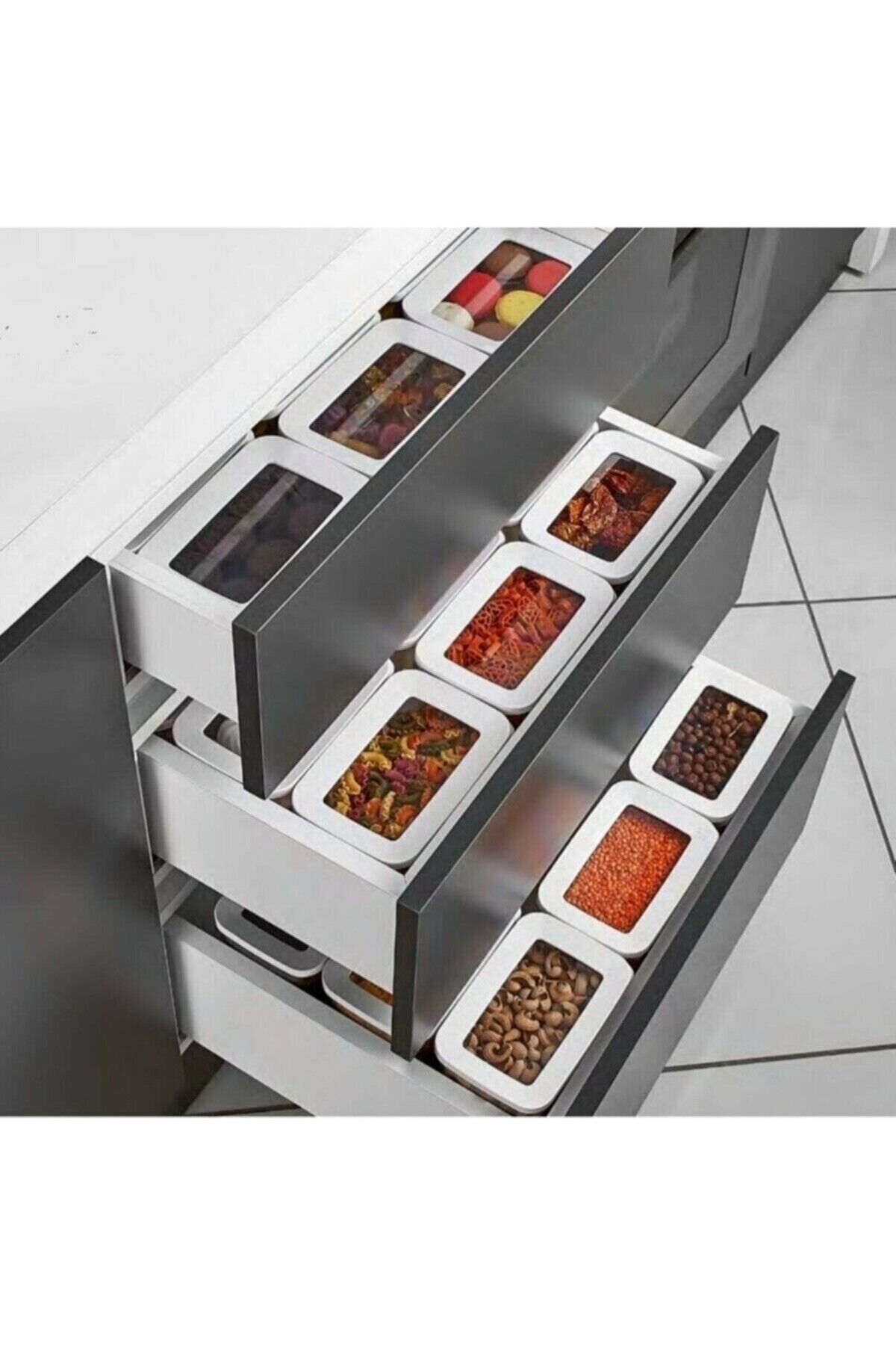 Dikdörtgen Contalı Kutulu 12'li 1lt Mutfak Saklama Kabı