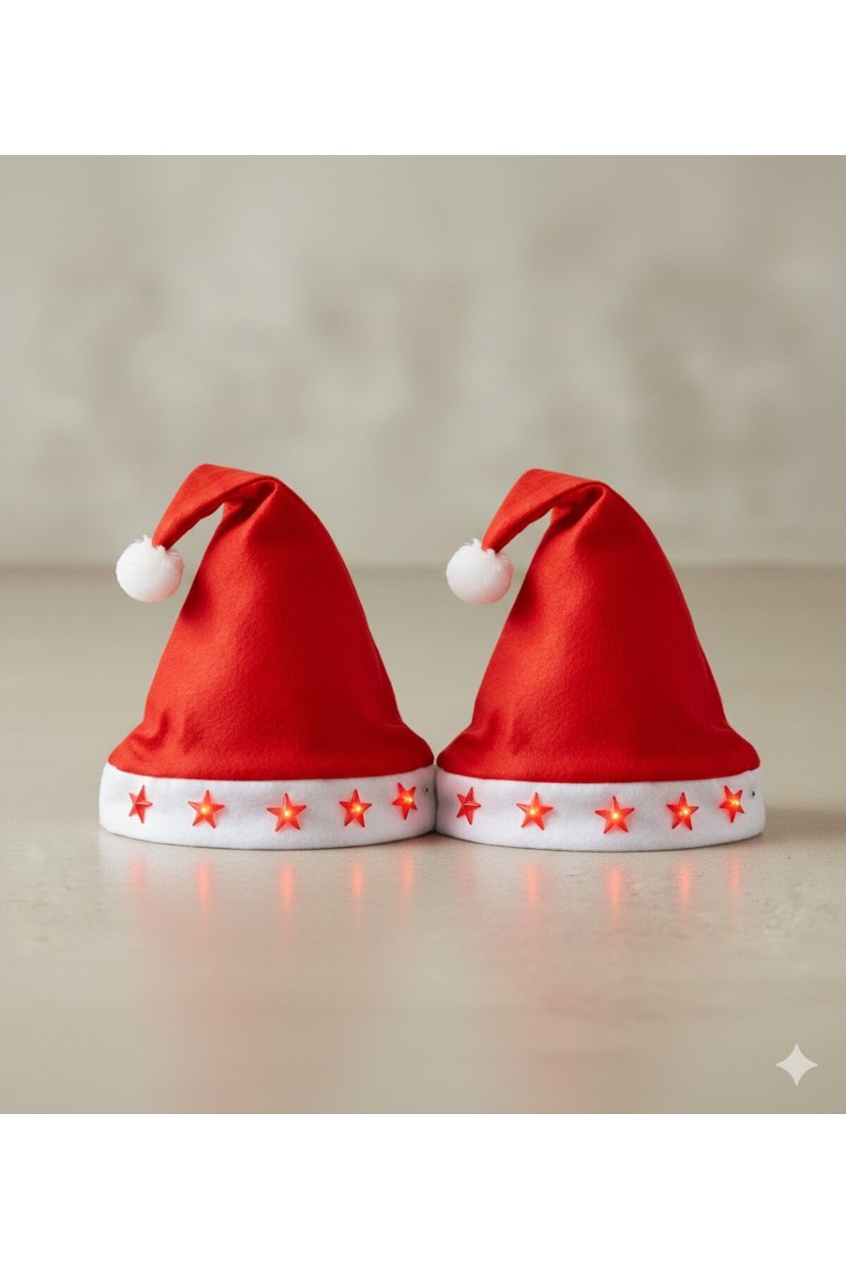 Işıklı Yılbaşı Noel Şapkası – Kırmızı Keçe (2 Adet)