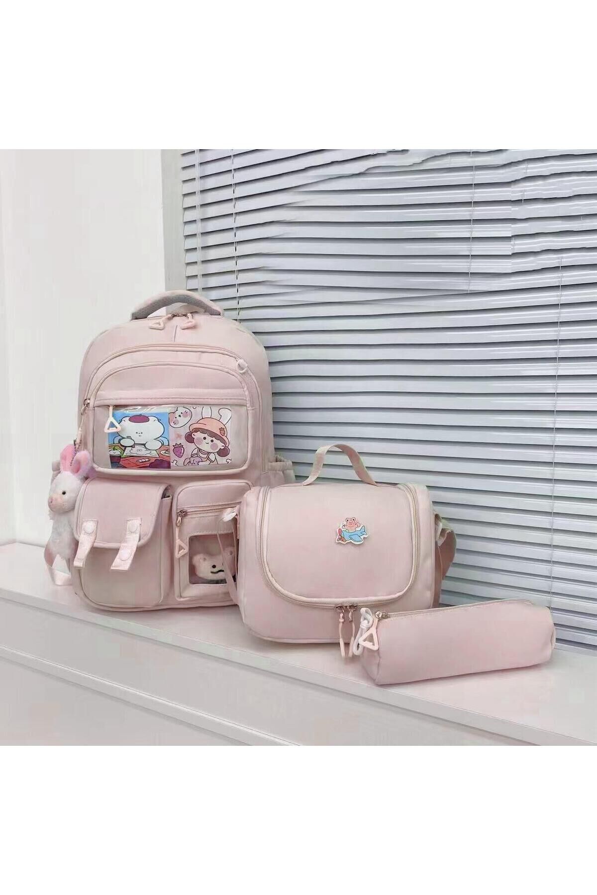 Kore Model Kawaii 4'lü Okul Çanta Seti – Sırt Çantası + Beslenme + Kalemlik