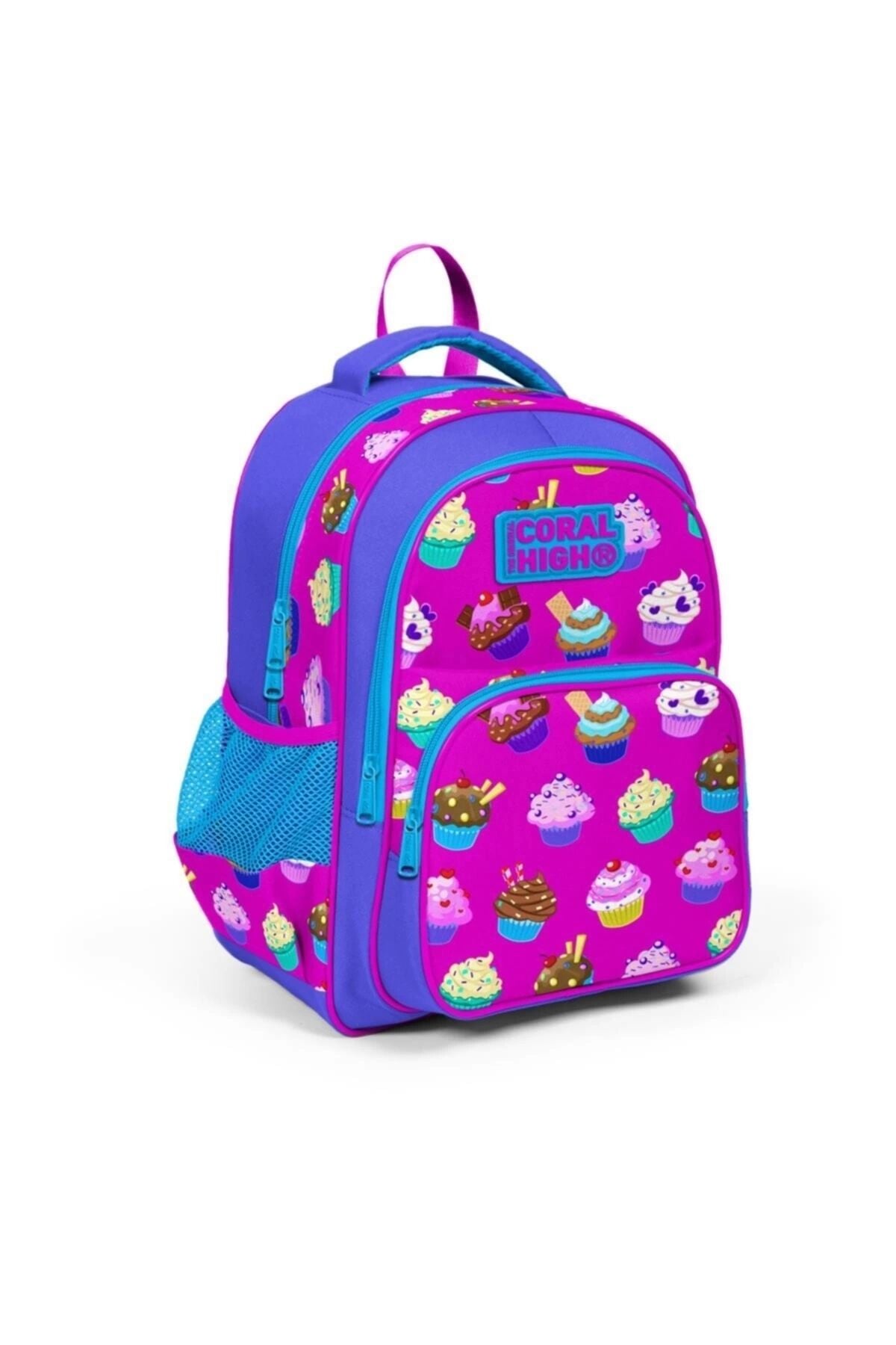 Kids Gri Yeşil Dinozor Desenli Üç Bölmeli Okul Sırt Çantası 14419 Mavi Pembe