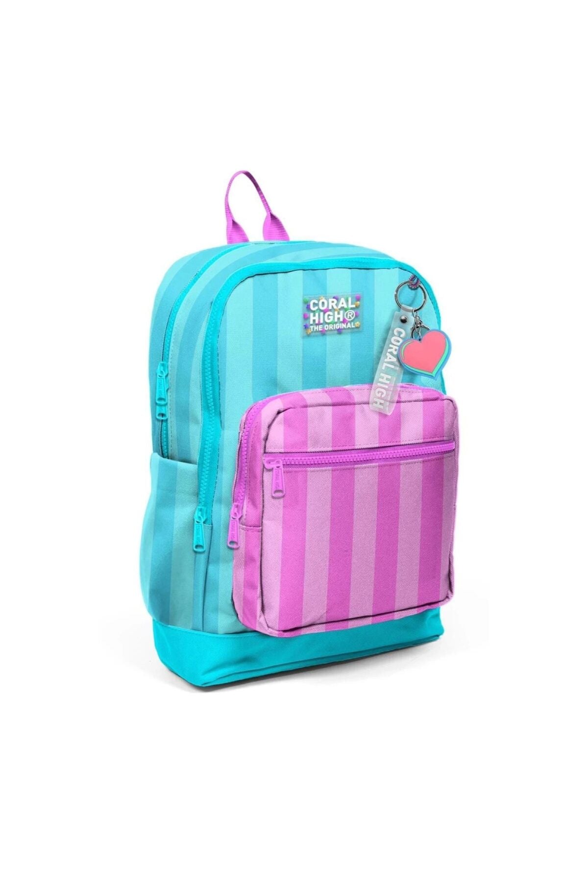 Kids Renkli Blok Desenli Dört Bölmeli Okul Sırt Çantası 23775 Turkuaz Pembe