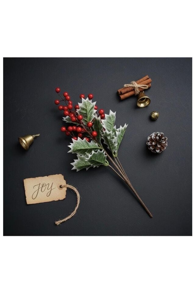 Yılbaşı Kokina Çiçeği Dalı – Kırmızı Meyveli Yapay Noel Dekoru 45 cm (1 Adet)