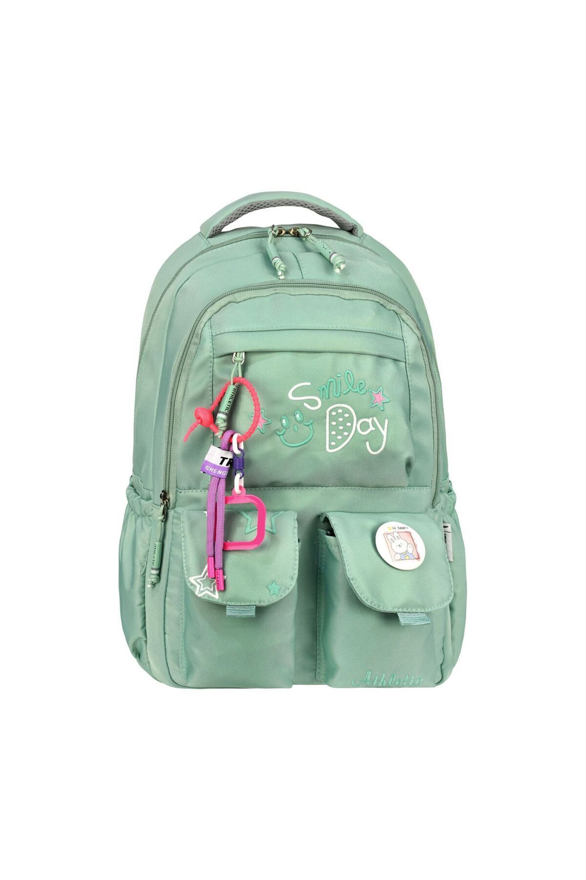 Smile Day Su Geçirmez Kore Tarzı Unisex Okul Sırt Çantası Yeşil