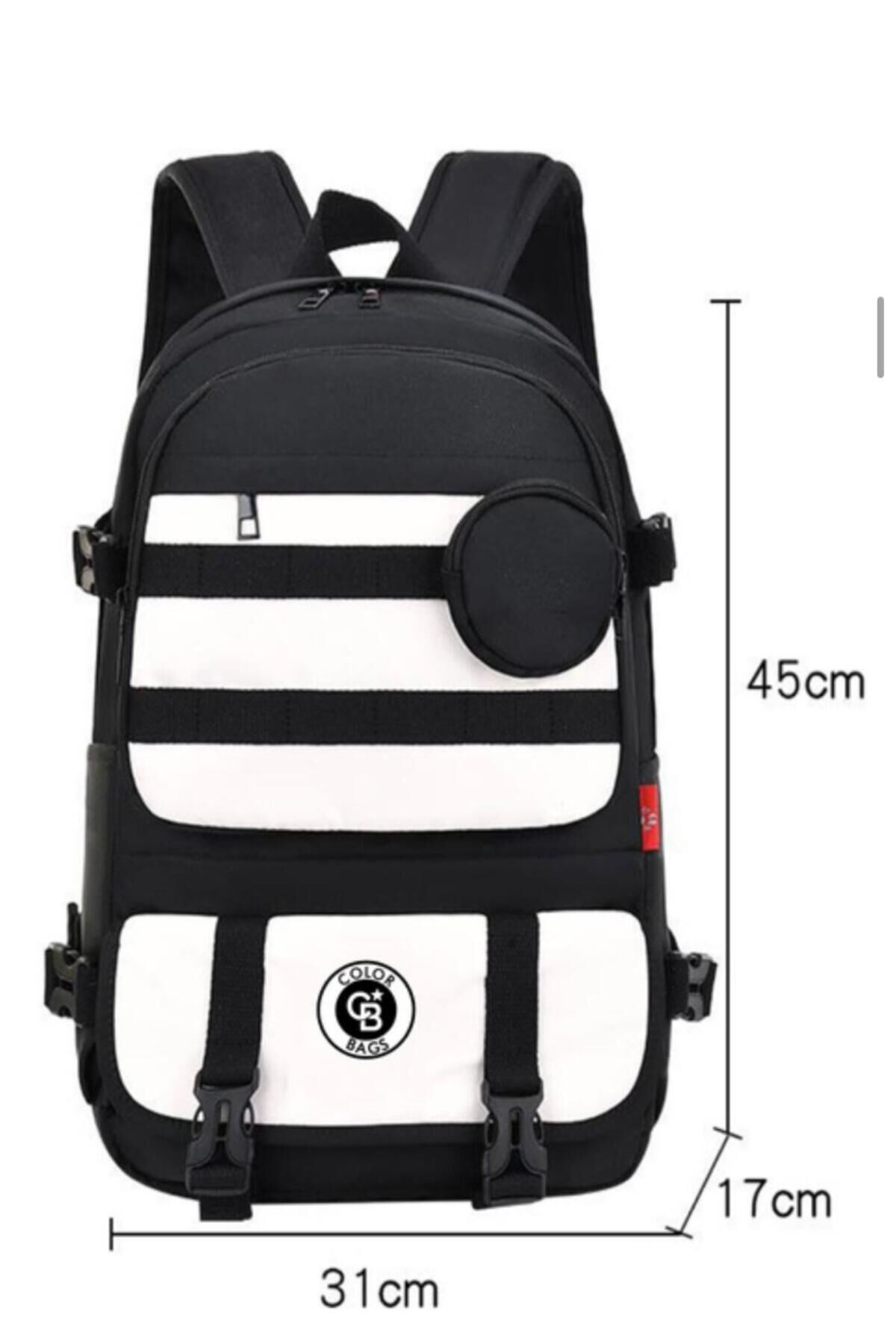Siyah-Beyaz Çizgili Kolej Stil Sırt Çantası (45x31x17 cm)