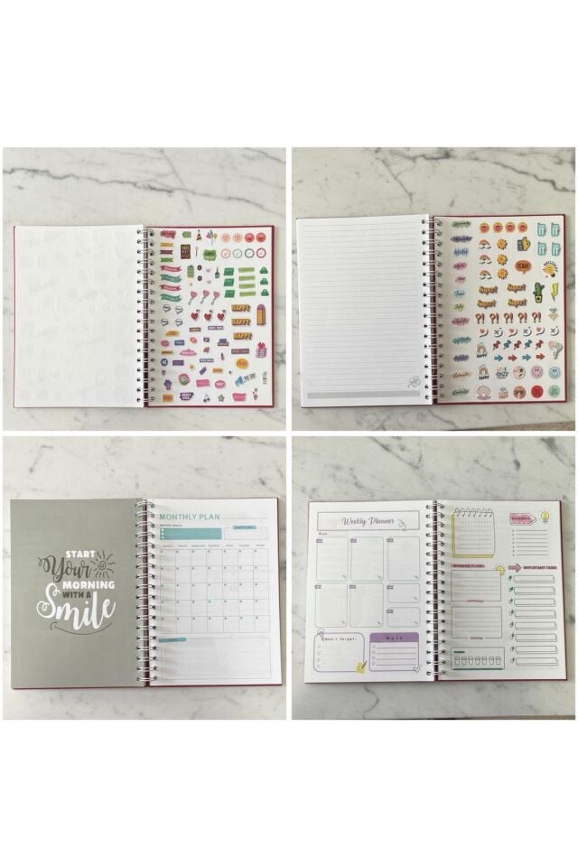 Spiral Haftalık Aylık Planlayıcı Defter | Stickerlı Organizer | Ajanda & Günlük Plan Defteri