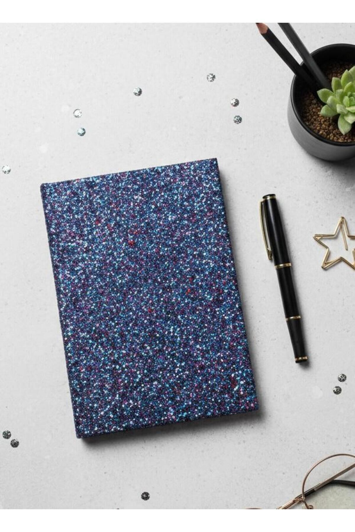 Parıltılı Çizgili Defter – Günlük ve Not Defteri / 14x20 cm/ 168 Yaprak Lacivert