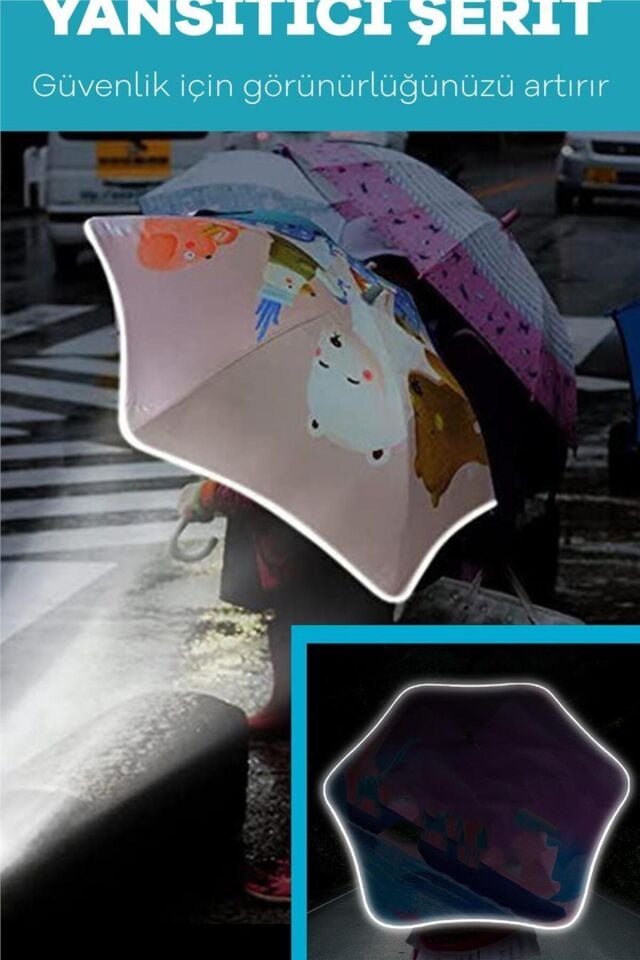 Marlux 6 Fiber Telli Desenli Rüzgara Dayanıklı Kız Çocuk Şemsiyesi