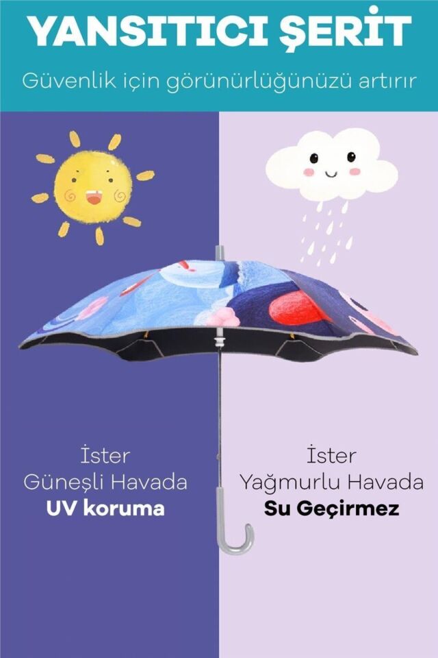 Marlux 6 Fiber Telli Desenli Rüzgara Dayanıklı Kız Çocuk Şemsiyesi