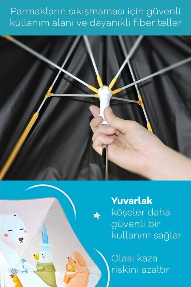 Marlux 6 Fiber Telli Desenli Rüzgara Dayanıklı Kız Çocuk Şemsiyesi