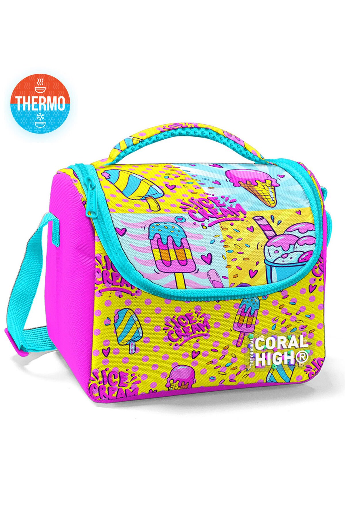 11874 KIDS PEMBE SU YEŞİLİ RENK GEÇİŞLİ THERMO BESLENME ÇANTASI Sarı