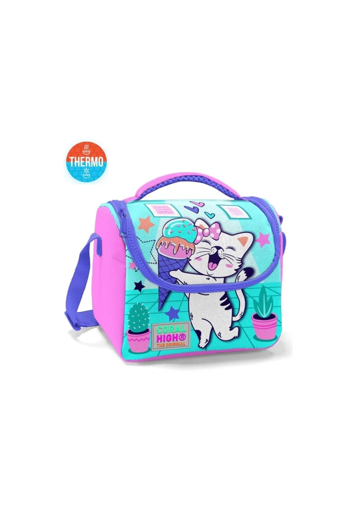 11874 KIDS PEMBE SU YEŞİLİ RENK GEÇİŞLİ THERMO BESLENME ÇANTASI Turkuaz Pembe