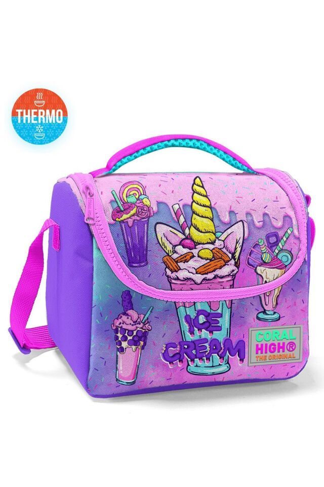 11874 KIDS PEMBE SU YEŞİLİ RENK GEÇİŞLİ THERMO BESLENME ÇANTASI Mor Pembe