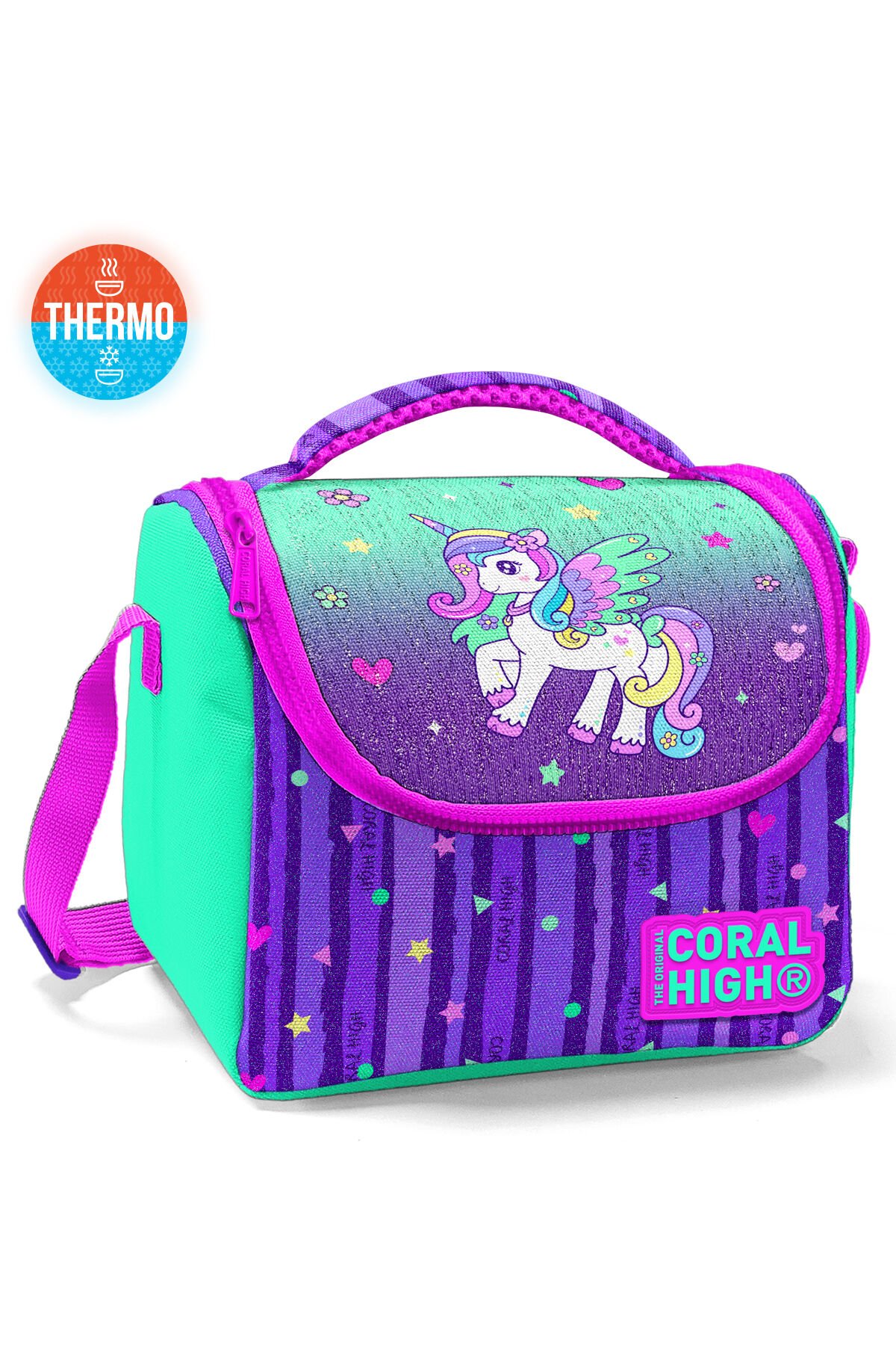 11874 KIDS PEMBE SU YEŞİLİ RENK GEÇİŞLİ THERMO BESLENME ÇANTASI Mor Beyaz