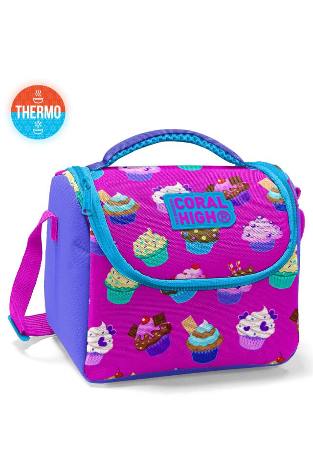 11874 KIDS PEMBE SU YEŞİLİ RENK GEÇİŞLİ THERMO BESLENME ÇANTASI Lavanta Ve Pembe