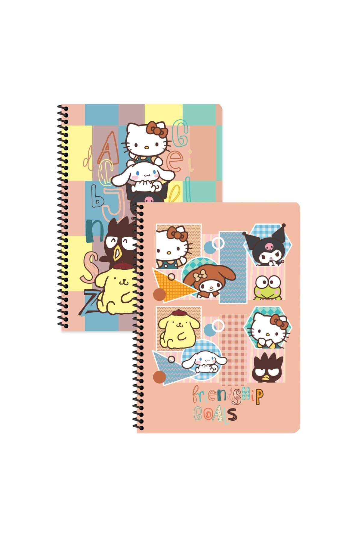 Keskin Color Hello Kitty and Friends Çizgili Defter 2 Adet | 16,5 x 22,5 cm | Spiralli – 80 Yaprak Bej