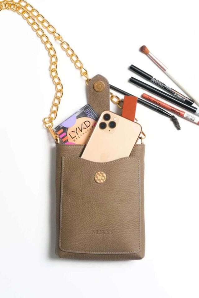 Çapraz Çelik Askılı Crazy Hakiki Deri Telefon Bölmeli Küçük Çanta